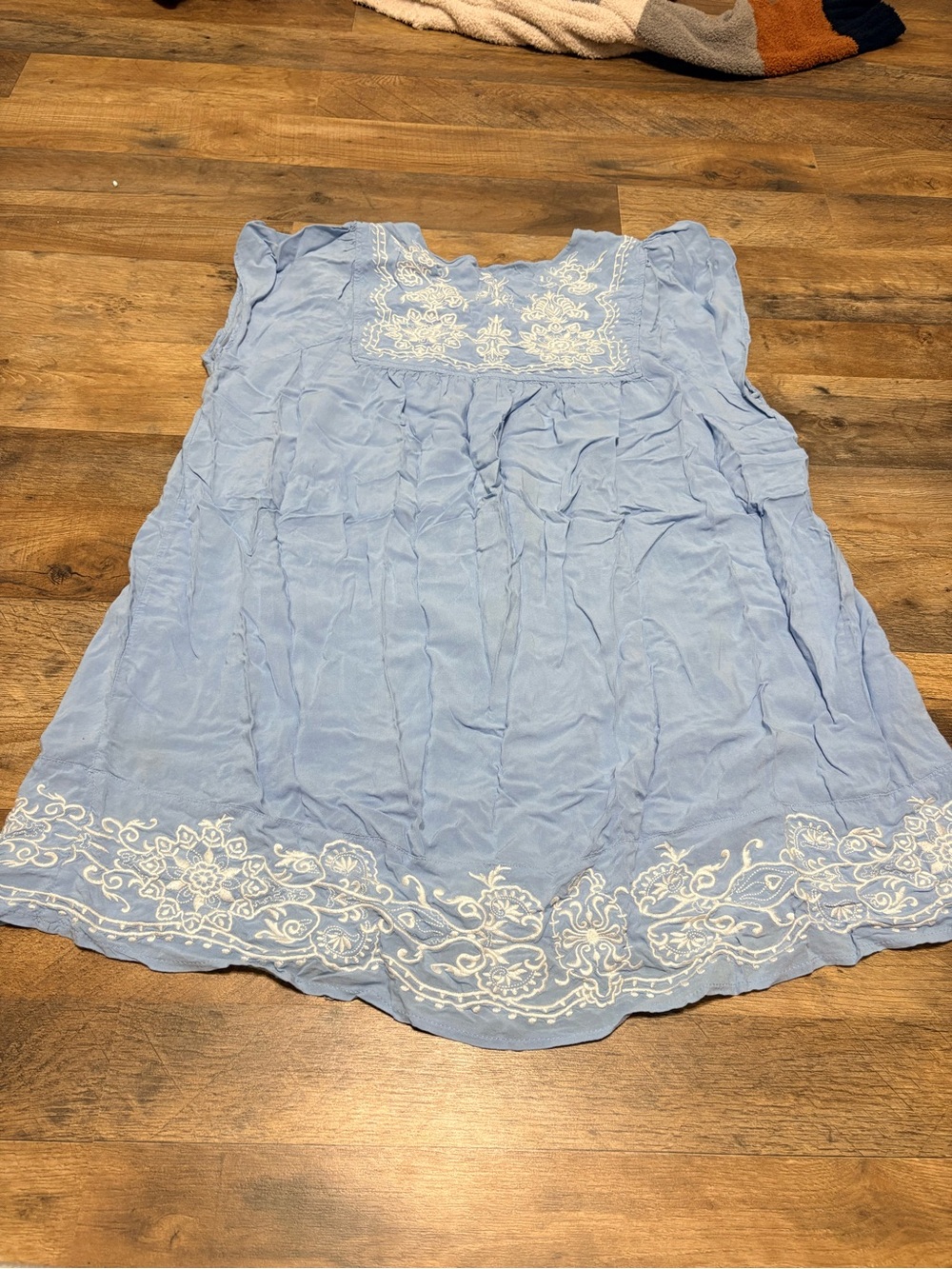 Boho Embroidered Baby Doll Tunic Top Light Blue Women’s Rayon Peasant Blouse - Picture 4 of 5